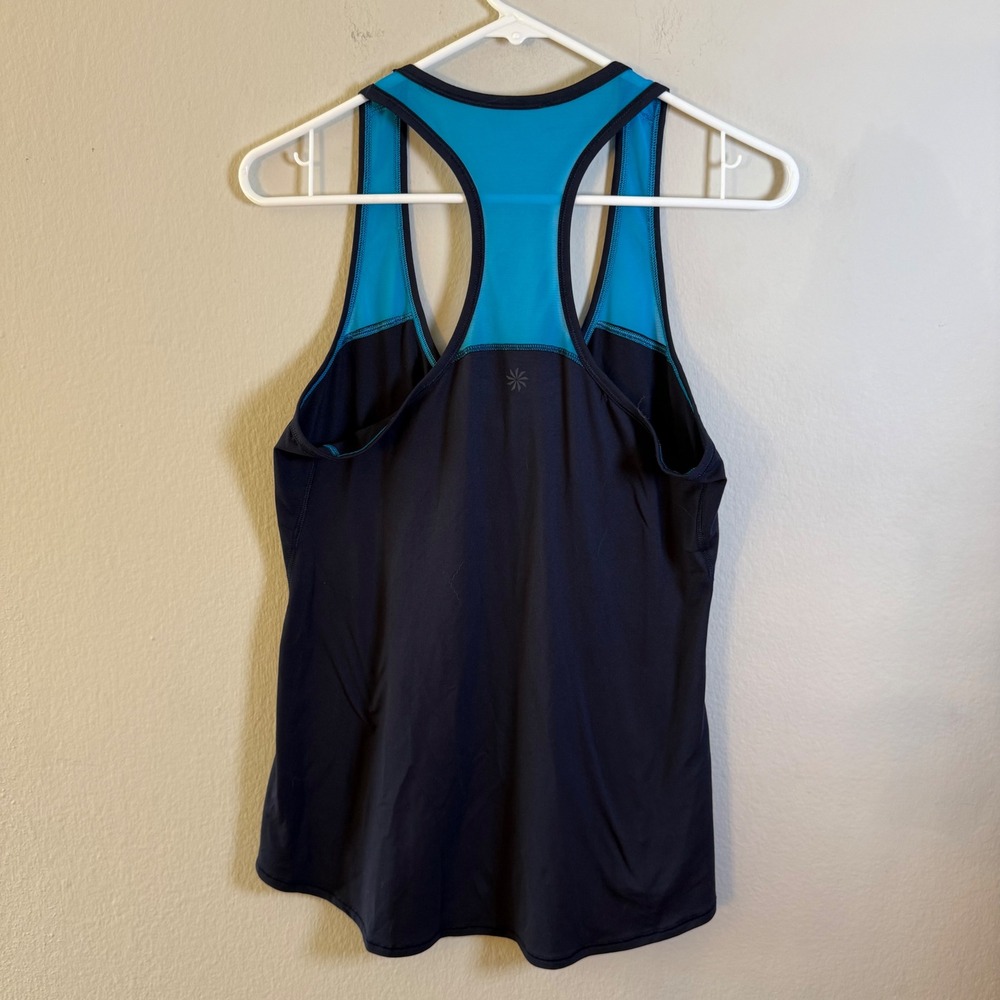 Athleta Womens Navy Blue Turquoise Mesh Racerback Workout Tank Top Size M - Picture 4 of 6